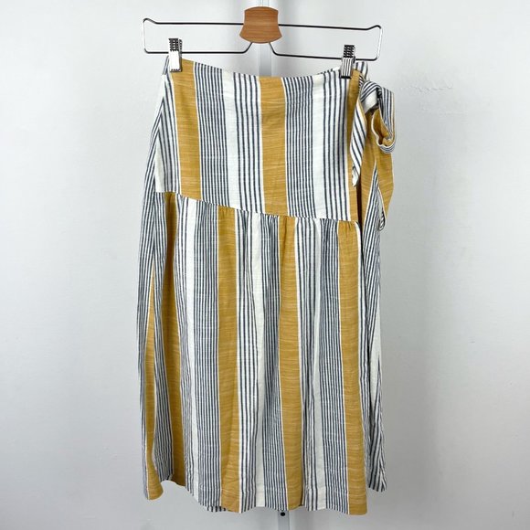 Maeve Anthropologie Laura Striped Fixed Wrap Midi Skirt Tie Blue Yellow 2 - Picture 1 of 7